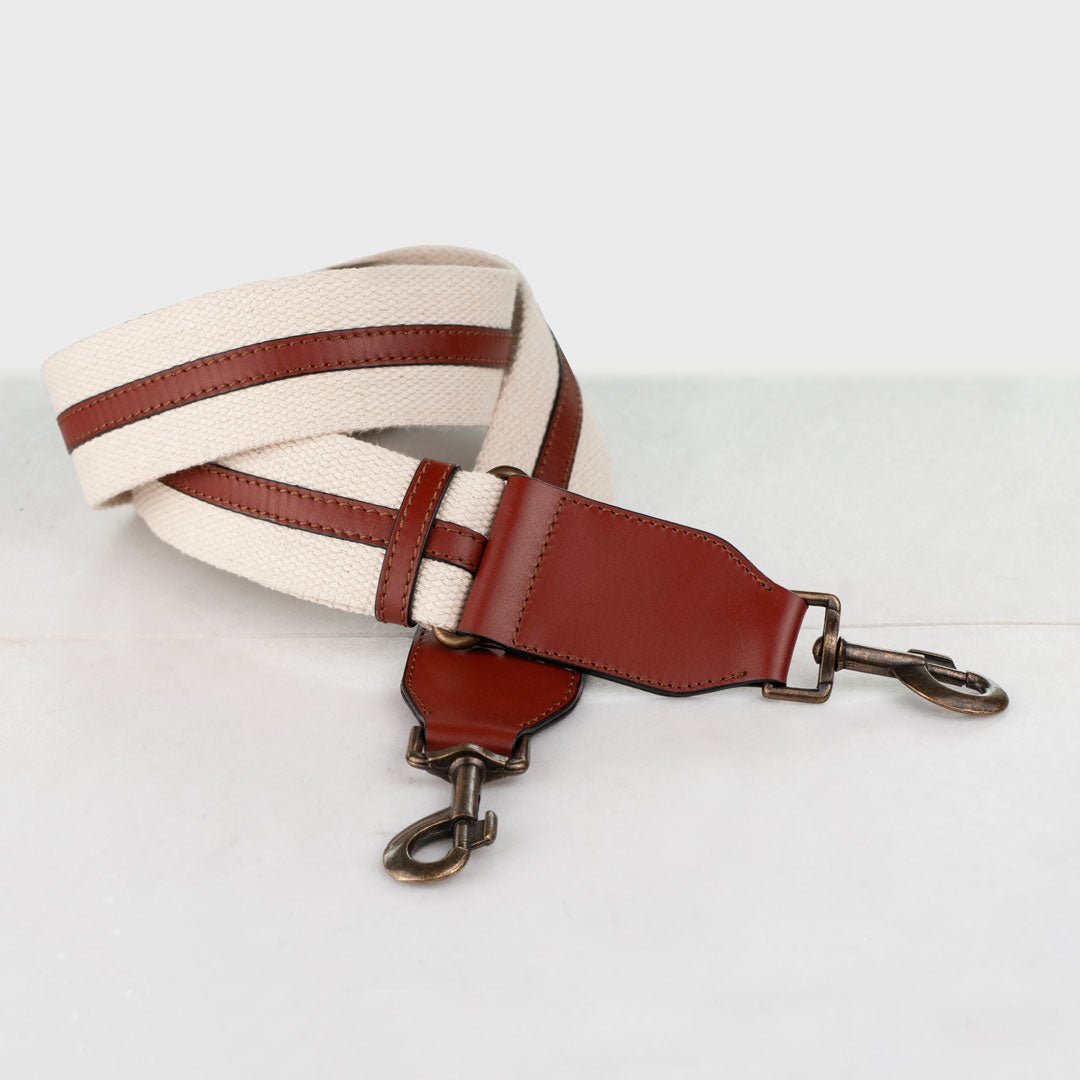 Web/Leather - Cognac on Ivory Guitar Strap Urban-Equestrian