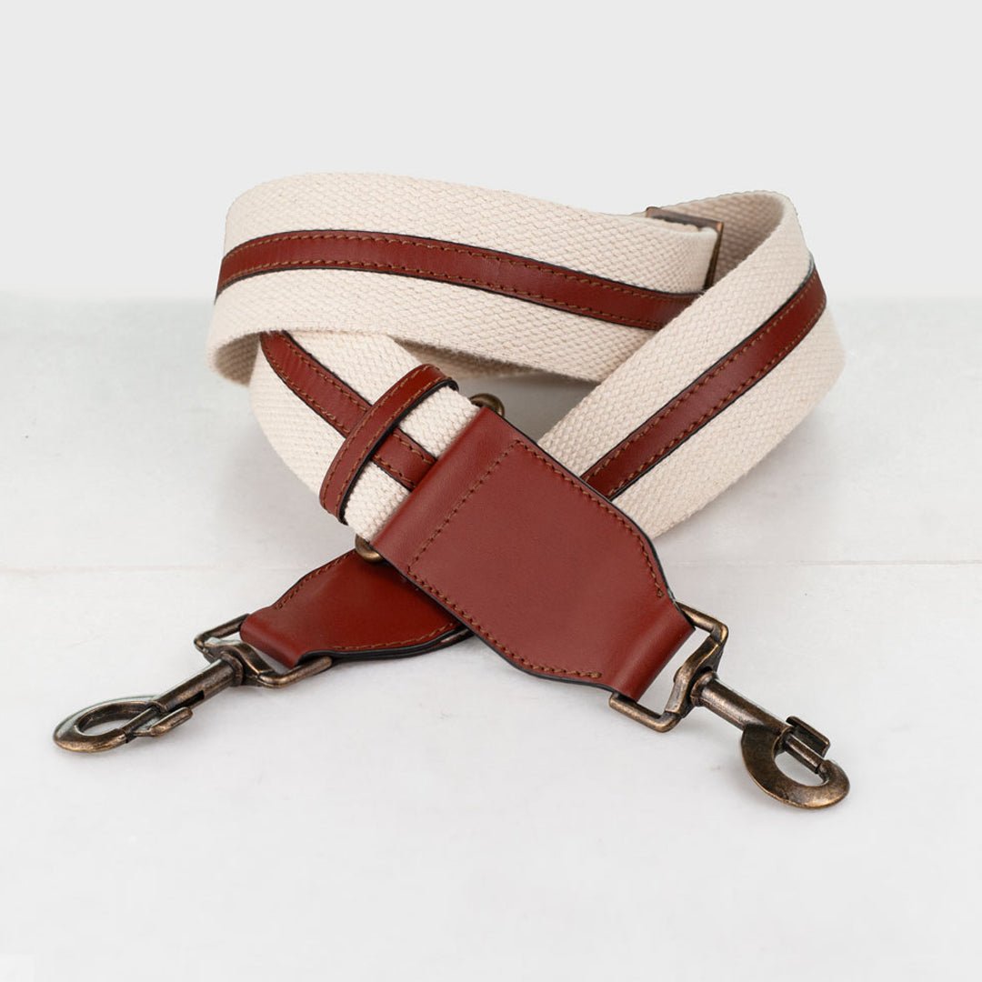 Web/Leather - Cognac on Ivory Guitar Strap Urban-Equestrian