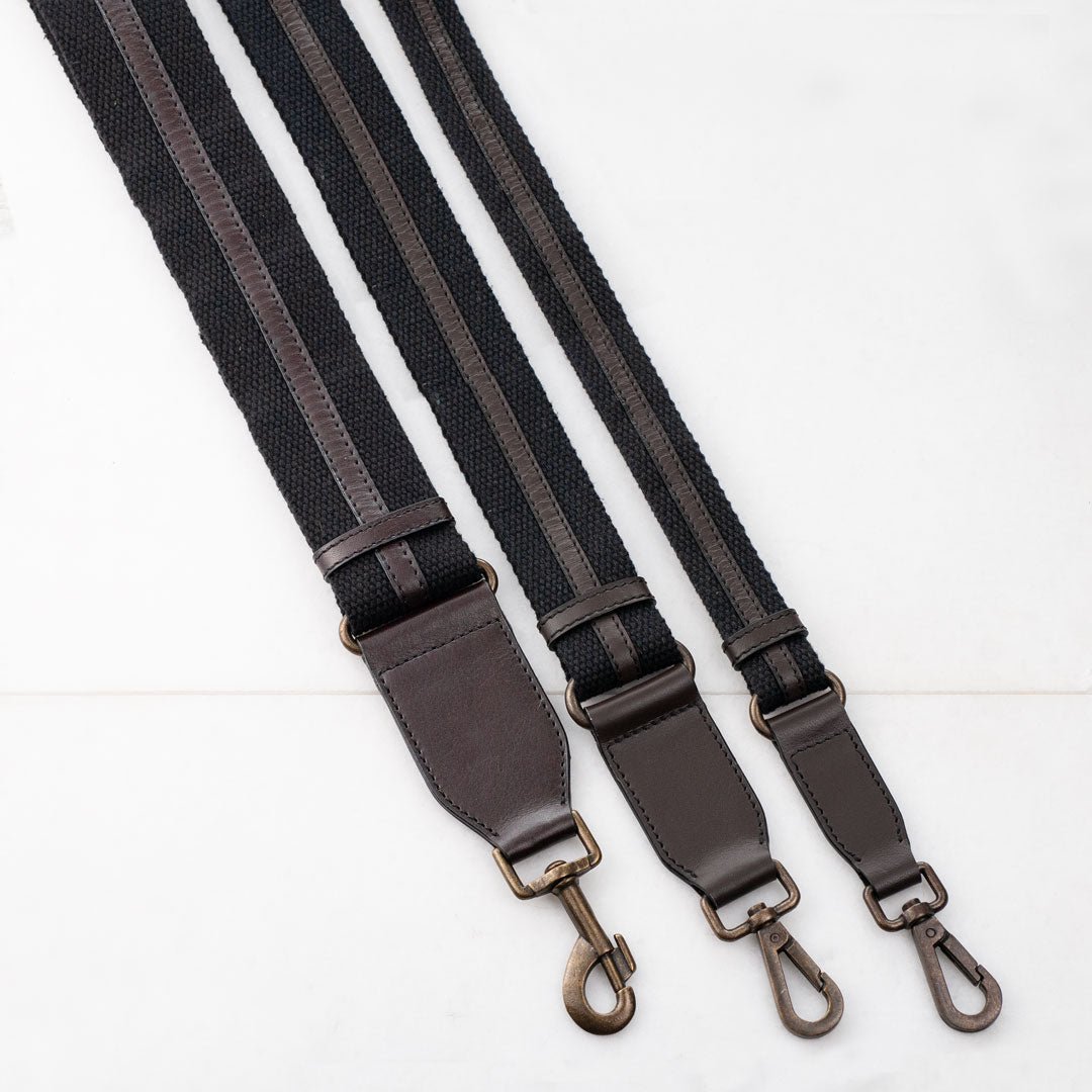 Web/Leather - Brown on Black Guitar Strap Urban-Equestrian