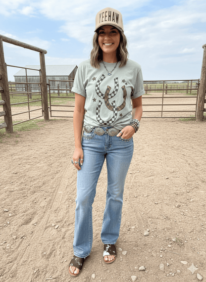 Western Checkered Horseshoe Graphic Tee Wild Junkie