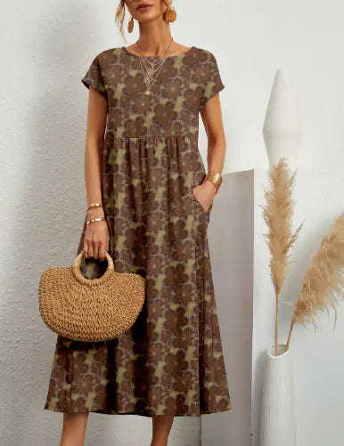 Loose Cotton Linen Sleeveless Printed Summer Dress