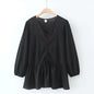 Loose Fit Drawstring V-Neck Long Sleeve Top