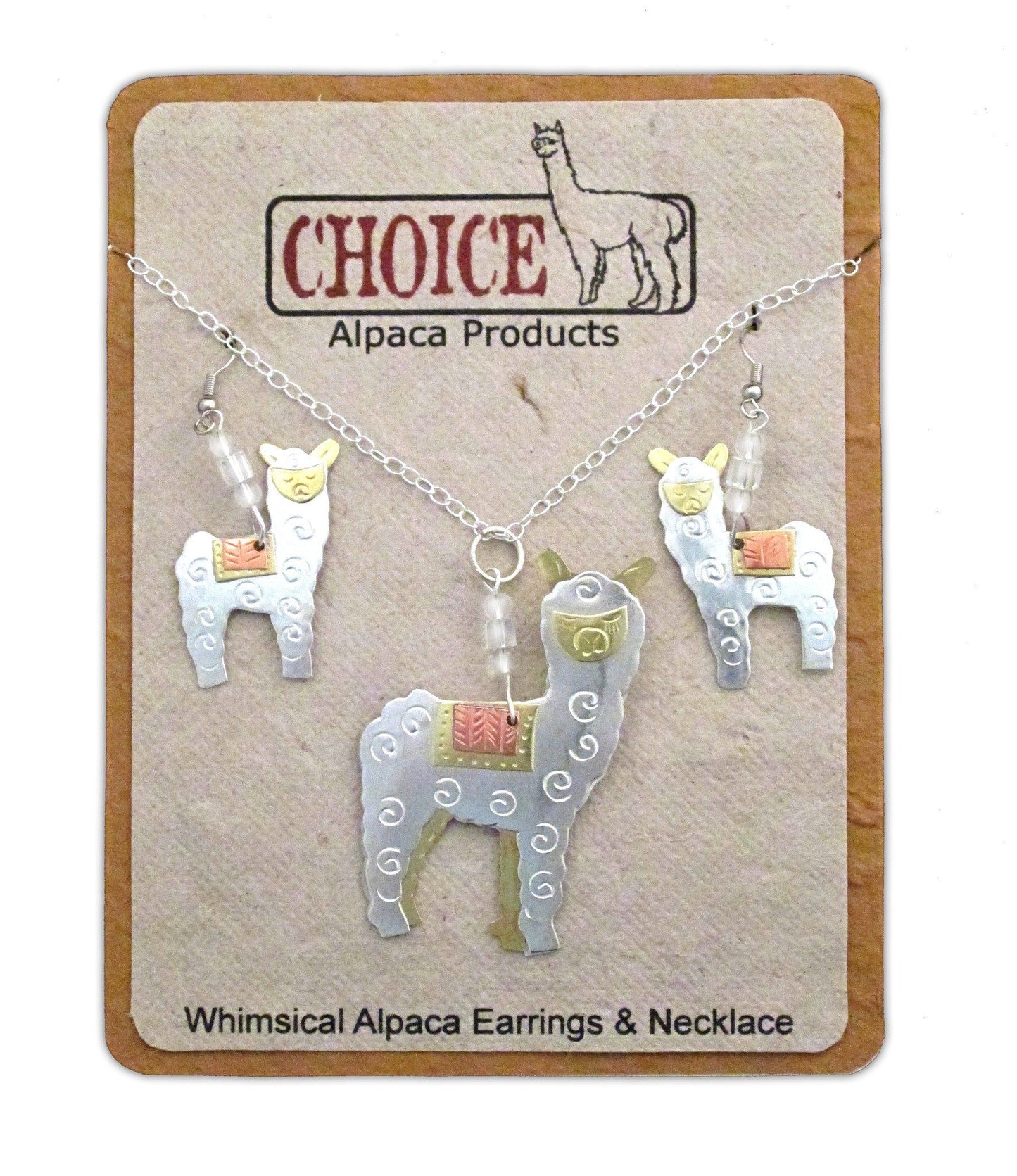 Whimsical Alpaca Necklace and Earrings Purely Alpaca