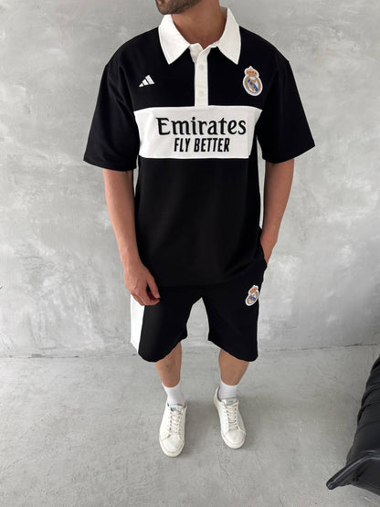 Elite Club Style Men's Polo & Shorts Set – Tailored Athletic Look with Crest Detail Withinblack
