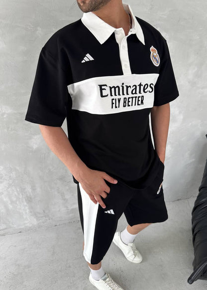 Elite Club Style Men's Polo & Shorts Set – Tailored Athletic Look with Crest Detail Withinblack