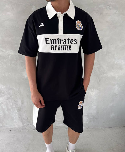 Elite Club Style Men's Polo & Shorts Set – Tailored Athletic Look with Crest Detail Withinblack