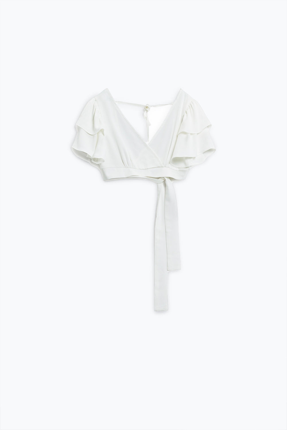 White Crop Top With Short Sleeves And V-neck Q2store
