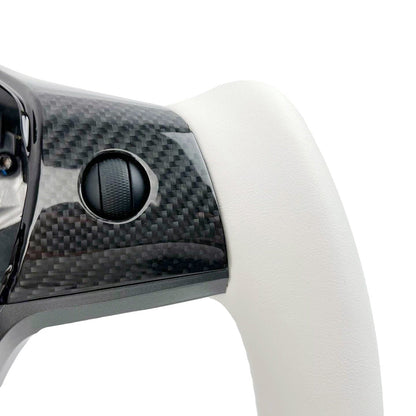 White Leather Yoke Steering Wheel for Tesla Model 3 / Y【Style 7】 Tesery Official Store