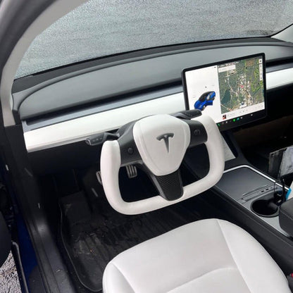 White Leather Yoke Steering Wheel for Tesla Model 3 / Y【Style 7】 Tesery Official Store