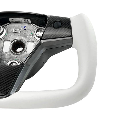White Leather Yoke Steering Wheel for Tesla Model 3 / Y【Style 7】 Tesery Official Store