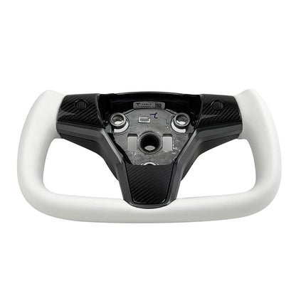 White Leather Yoke Steering Wheel for Tesla Model 3 / Y【Style 7】 Tesery Official Store