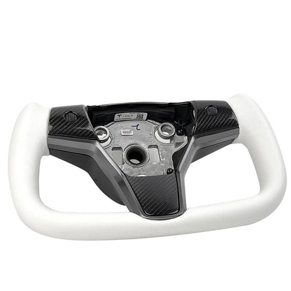 White Leather Yoke Steering Wheel for Tesla Model 3 / Y【Style 7】 Tesery Official Store