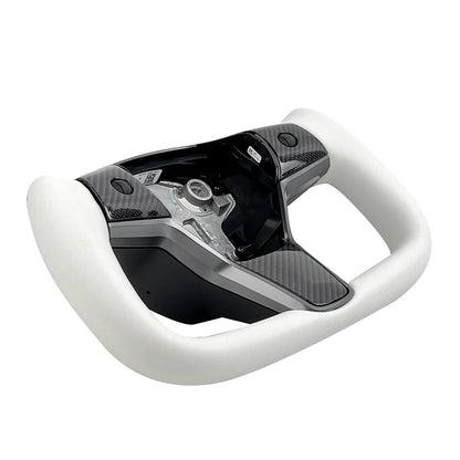 White Leather Yoke Steering Wheel for Tesla Model 3 / Y【Style 7】 Tesery Official Store