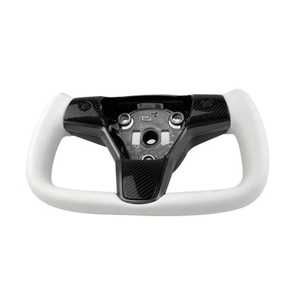 White Leather Yoke Steering Wheel for Tesla Model 3 / Y【Style 7】 Tesery Official Store