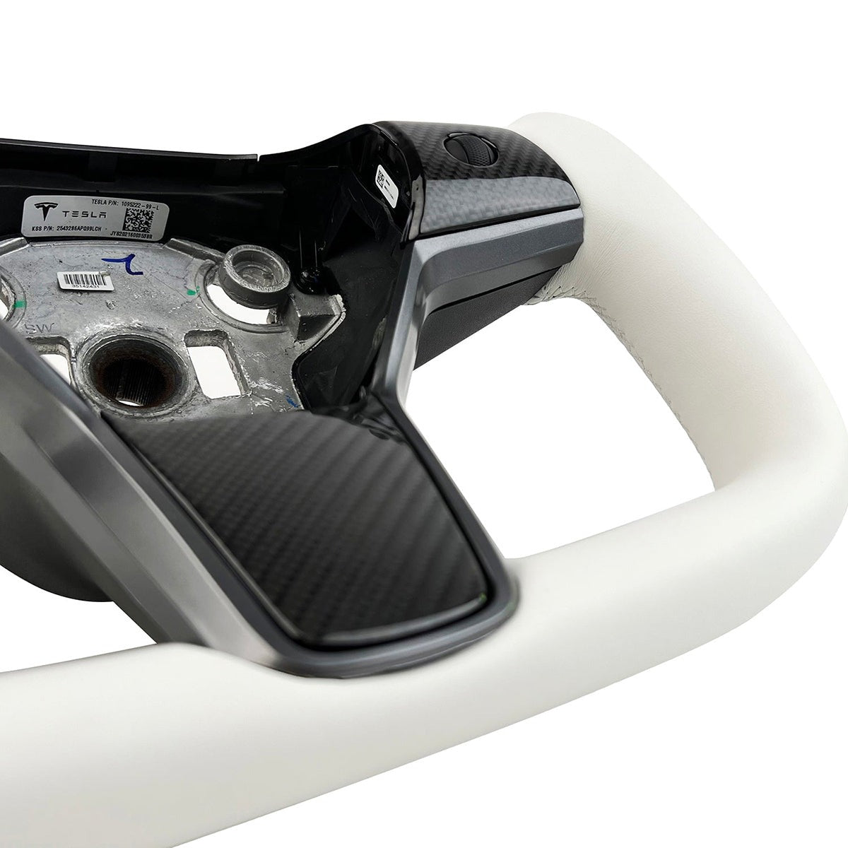 White Leather Yoke Steering Wheel for Tesla Model 3 / Y【Style 7】 Tesery Official Store