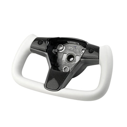 White Leather Yoke Steering Wheel for Tesla Model 3 / Y【Style 7】 Tesery Official Store