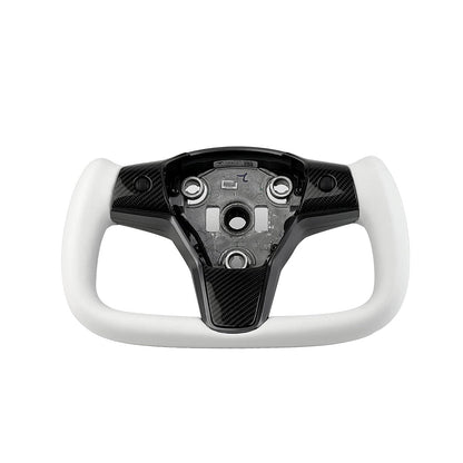 White Leather Yoke Steering Wheel for Tesla Model 3 / Y【Style 7】 Tesery Official Store
