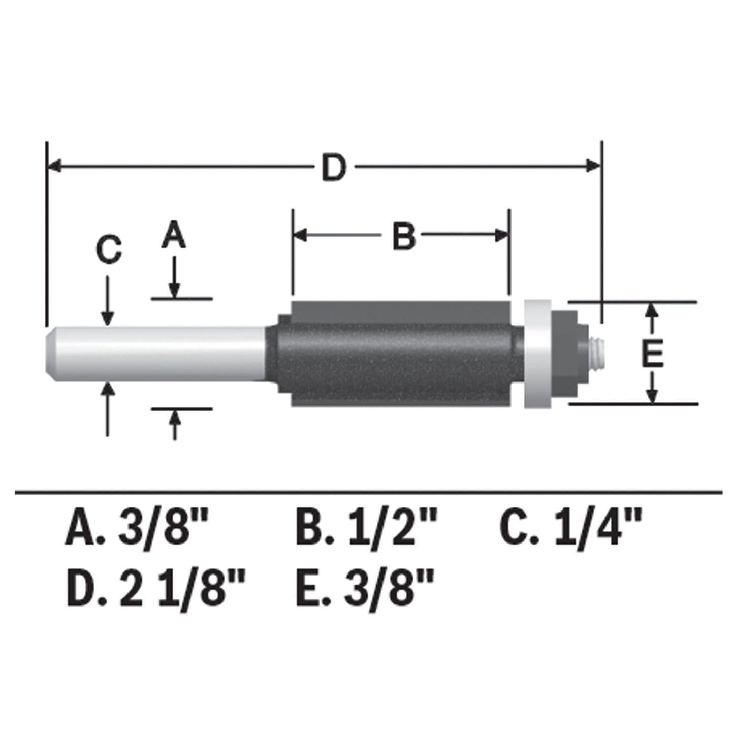 BOSCH 85269MC 3/8 In. x 1/2 In. Carbide-Tipped Double-Flute Flush Trim Router Bit VM Hardware