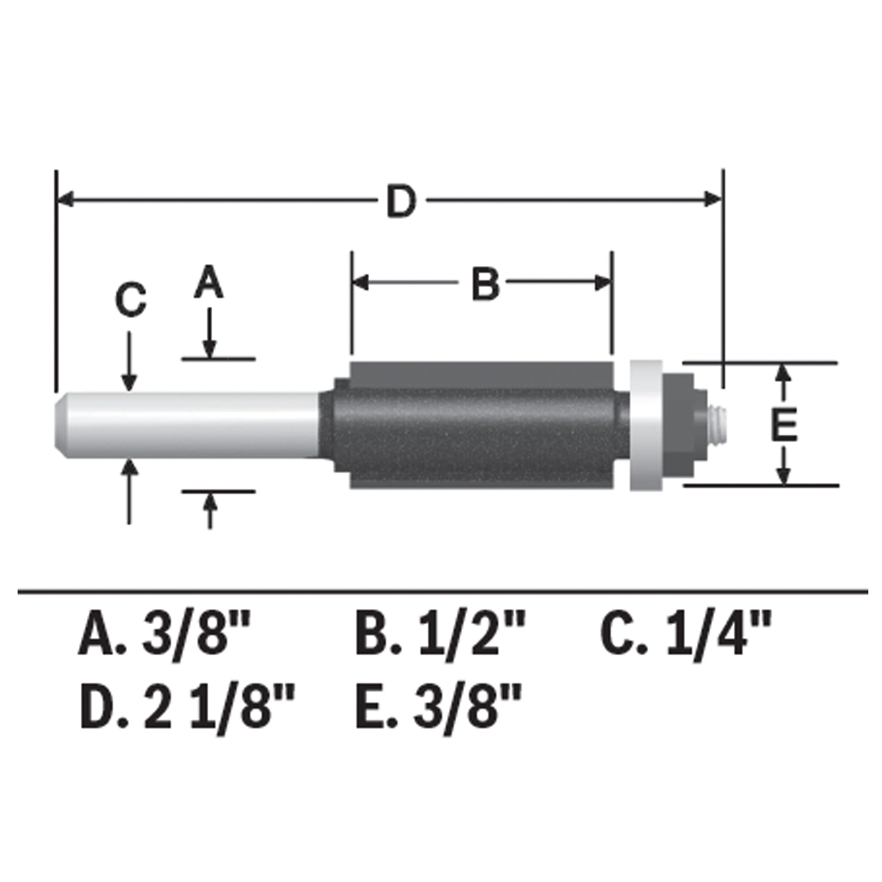 BOSCH 85269MC 3/8 In. x 1/2 In. Carbide-Tipped Double-Flute Flush Trim Router Bit VM Hardware
