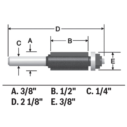 BOSCH 85269MC 3/8 In. x 1/2 In. Carbide-Tipped Double-Flute Flush Trim Router Bit VM Hardware