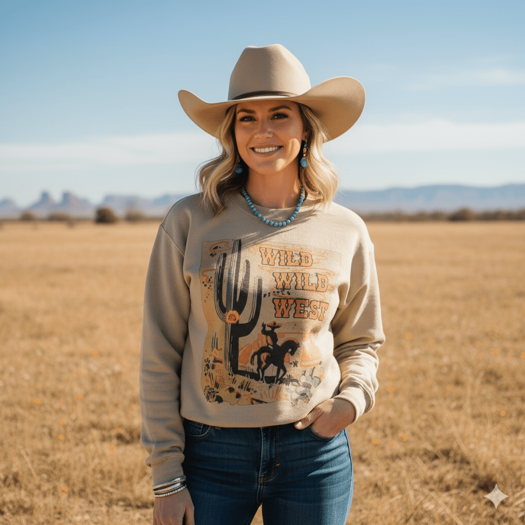 Wild West Cactus Graphic Sweatshirt Wild Junkie
