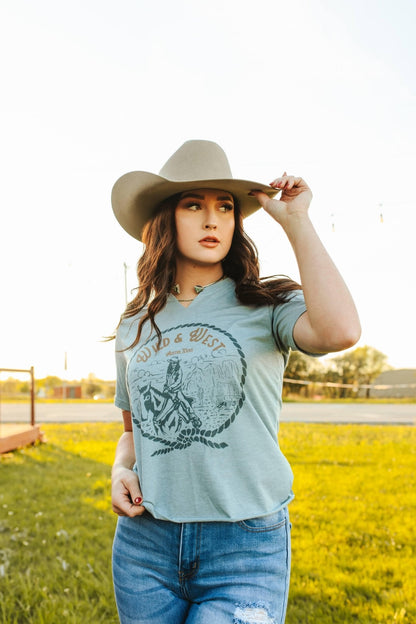 Wild & West Raw Cut Hem and V-neck Graphic Tee Wild Junkie