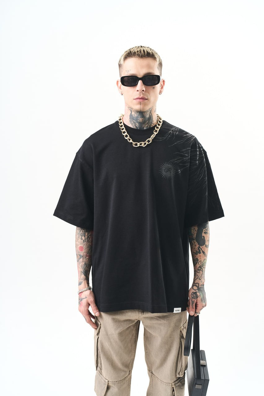 Men's Oversize Graphic T-Shirt - Wings and Sun Streetwear Tee Withinblack