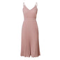 Vintage Summer Strap Pleated V-Neck Midi Dress