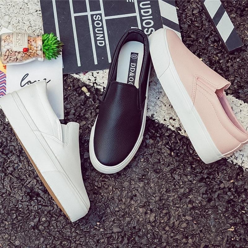 Women Leather Espadrilles Spring Trend Casual Flats Sneakers New Fashion Comfort Slip-on Platform Vulcanized Shoes Women Casual Fashionable Sports Espadrilles Stevvex