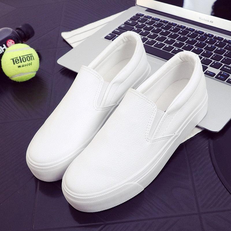 Women Leather Espadrilles Spring Trend Casual Flats Sneakers New Fashion Comfort Slip-on Platform Vulcanized Shoes Women Casual Fashionable Sports Espadrilles Stevvex
