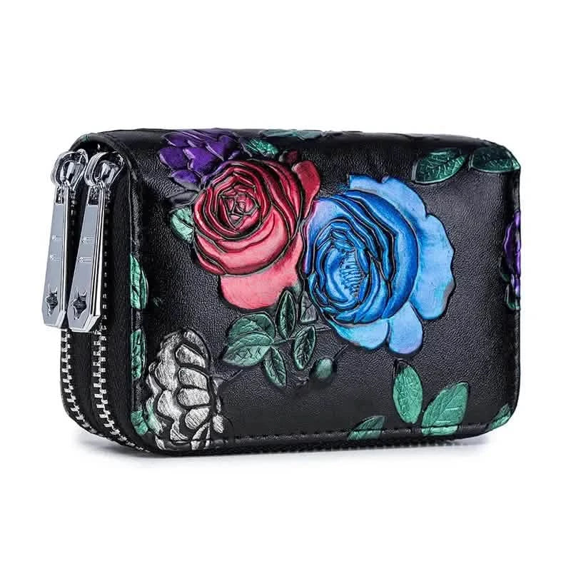 Women's Floral Faux Leather Double Zipper Card Holder and Coin Purse DailySale