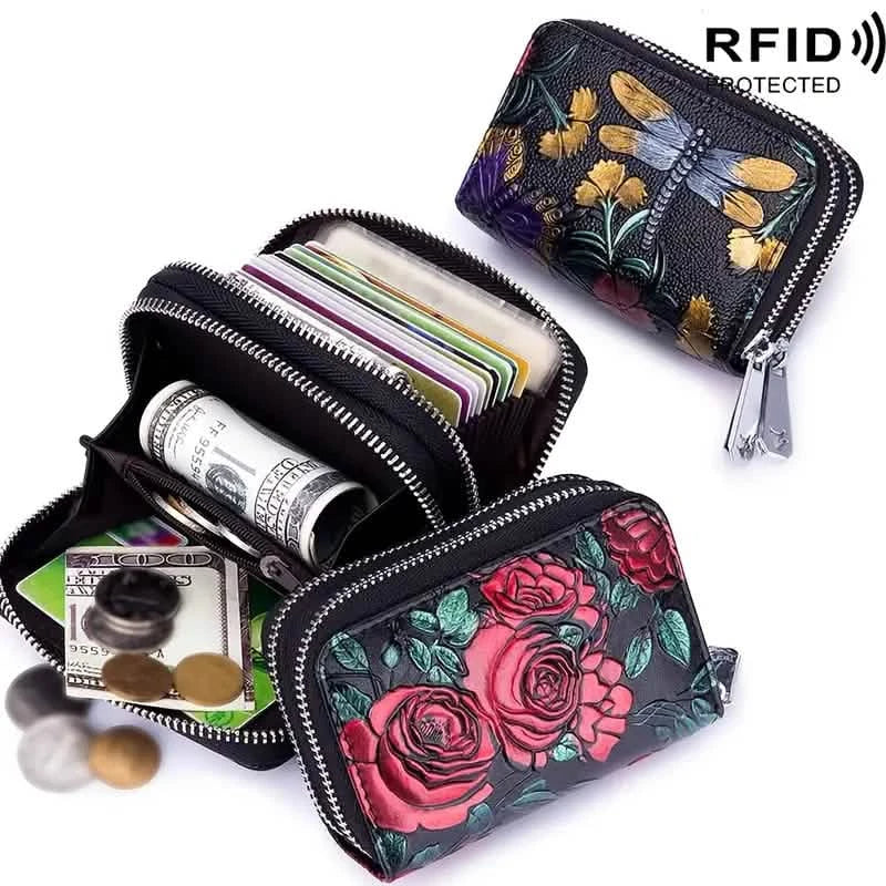 Women's Floral Faux Leather Double Zipper Card Holder and Coin Purse DailySale