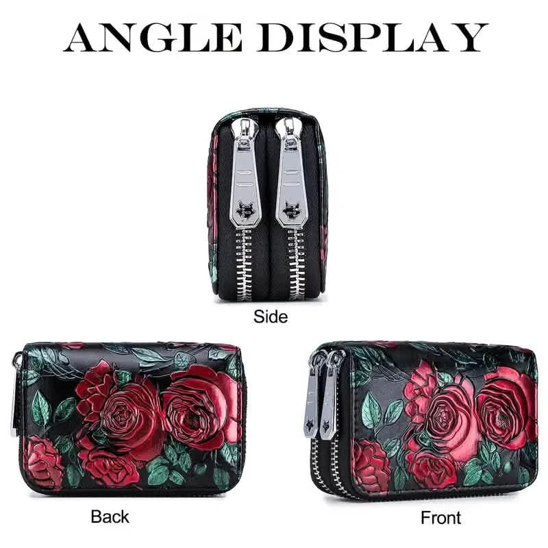 Women's Floral Faux Leather Double Zipper Card Holder and Coin Purse DailySale