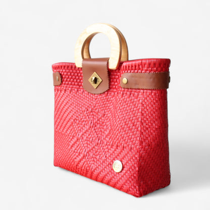 Red Mexican Tote Wood Handles MexiMexi