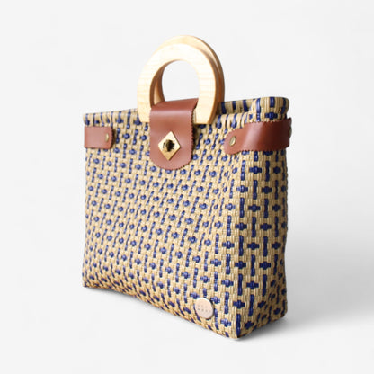 Mocha & Blue Tote Wood Handles MexiMexi