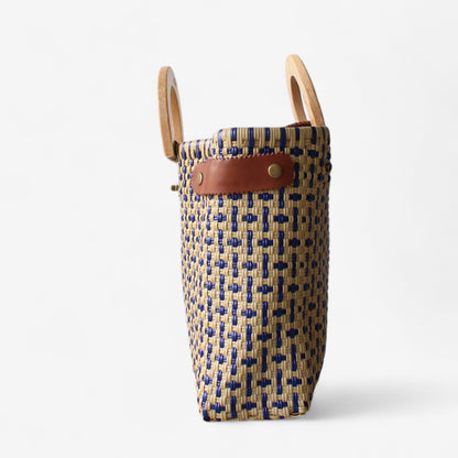 Mocha & Blue Tote Wood Handles MexiMexi