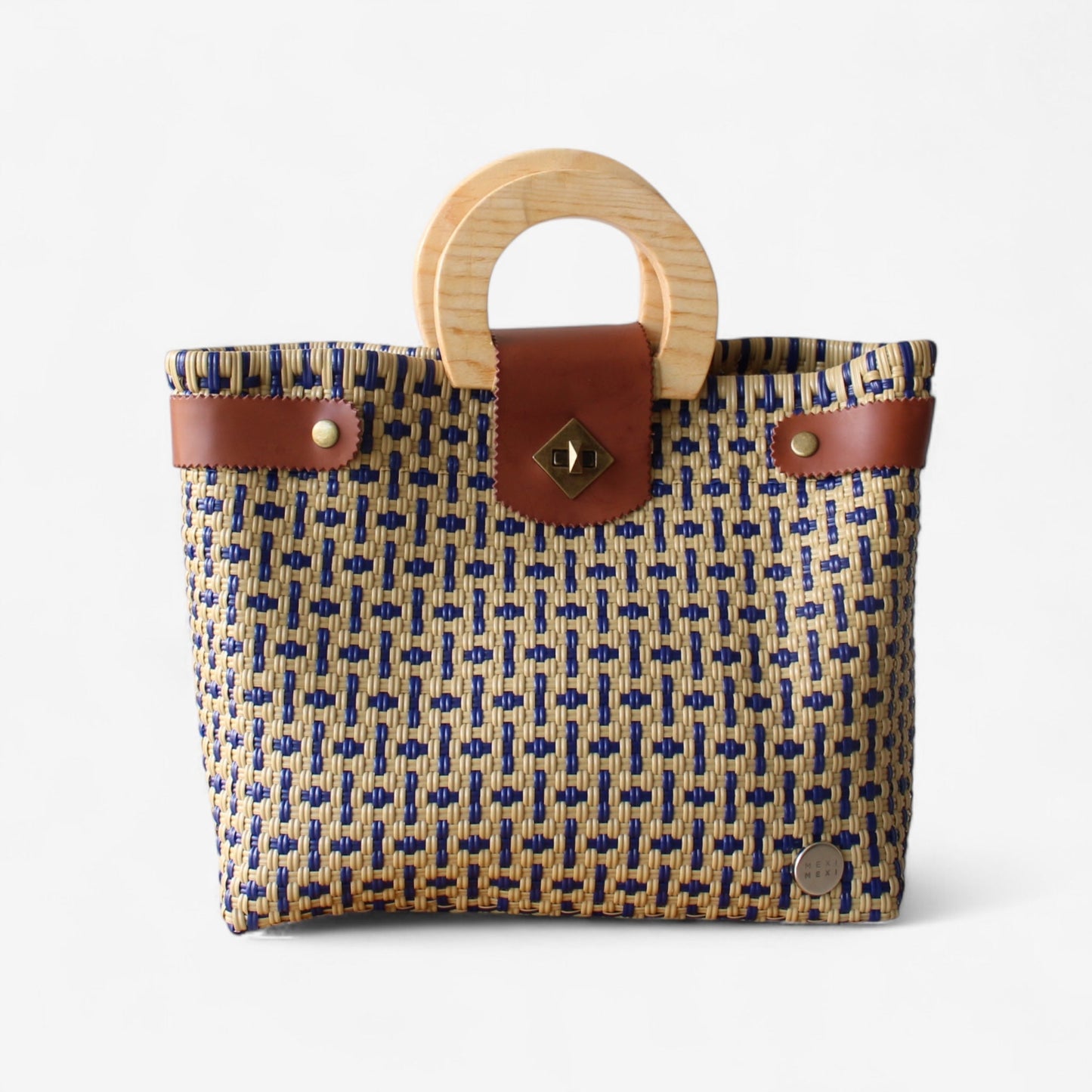 Mocha & Blue Tote Wood Handles MexiMexi