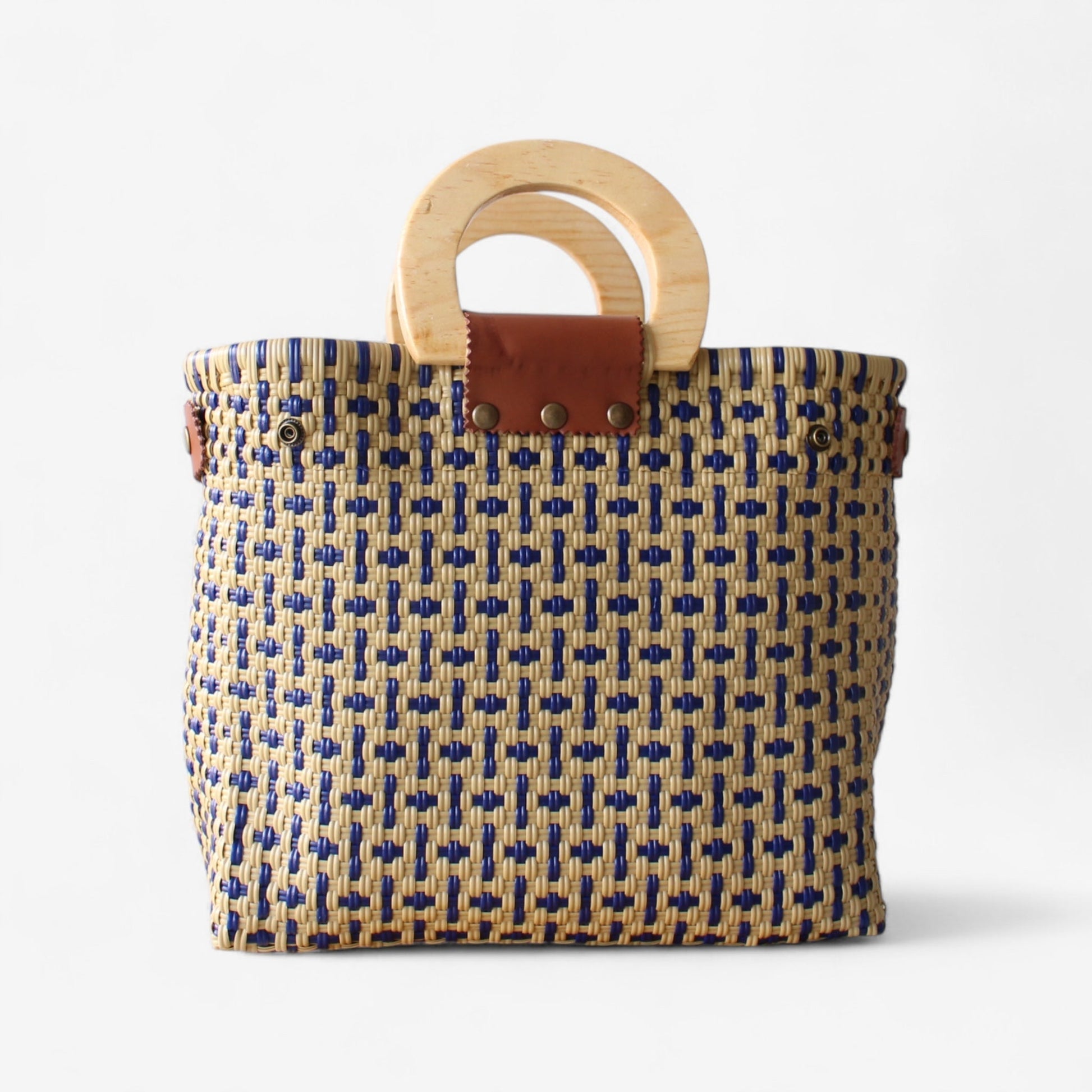 Mocha & Blue Tote Wood Handles MexiMexi