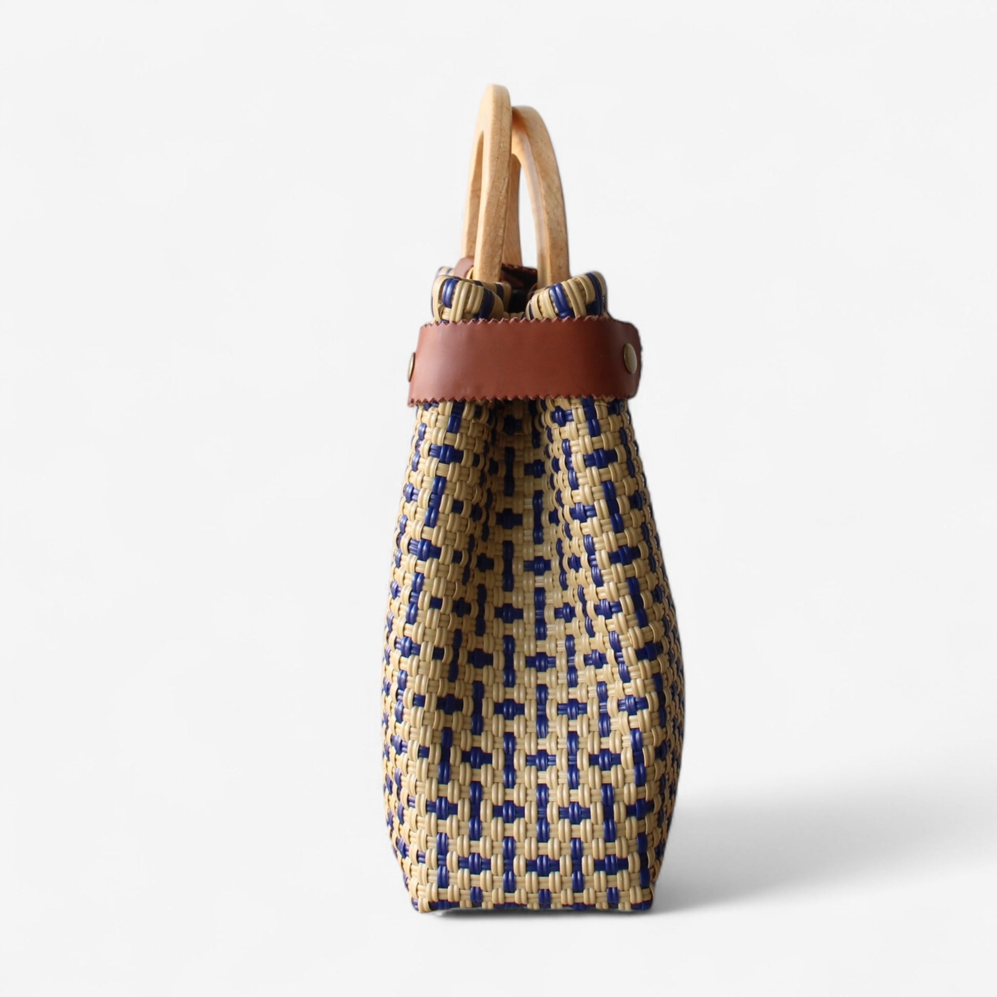 Mocha & Blue Tote Wood Handles MexiMexi