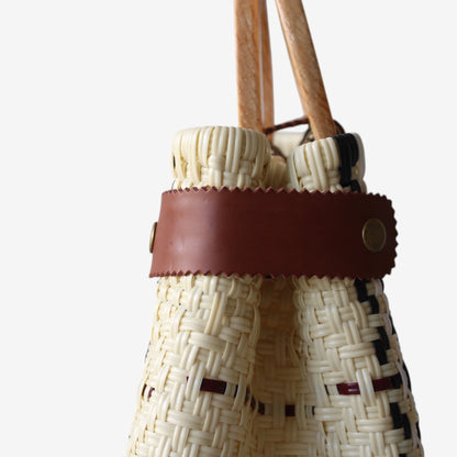 Beige, Black & Red Tote Wood Handles MexiMexi