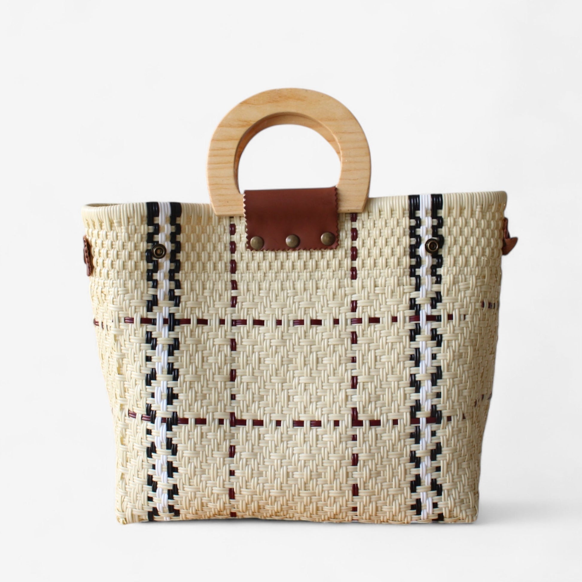 Beige, Black & Red Tote Wood Handles MexiMexi