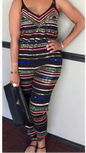 Striped Print Sleeveless Backless Jumpsuit