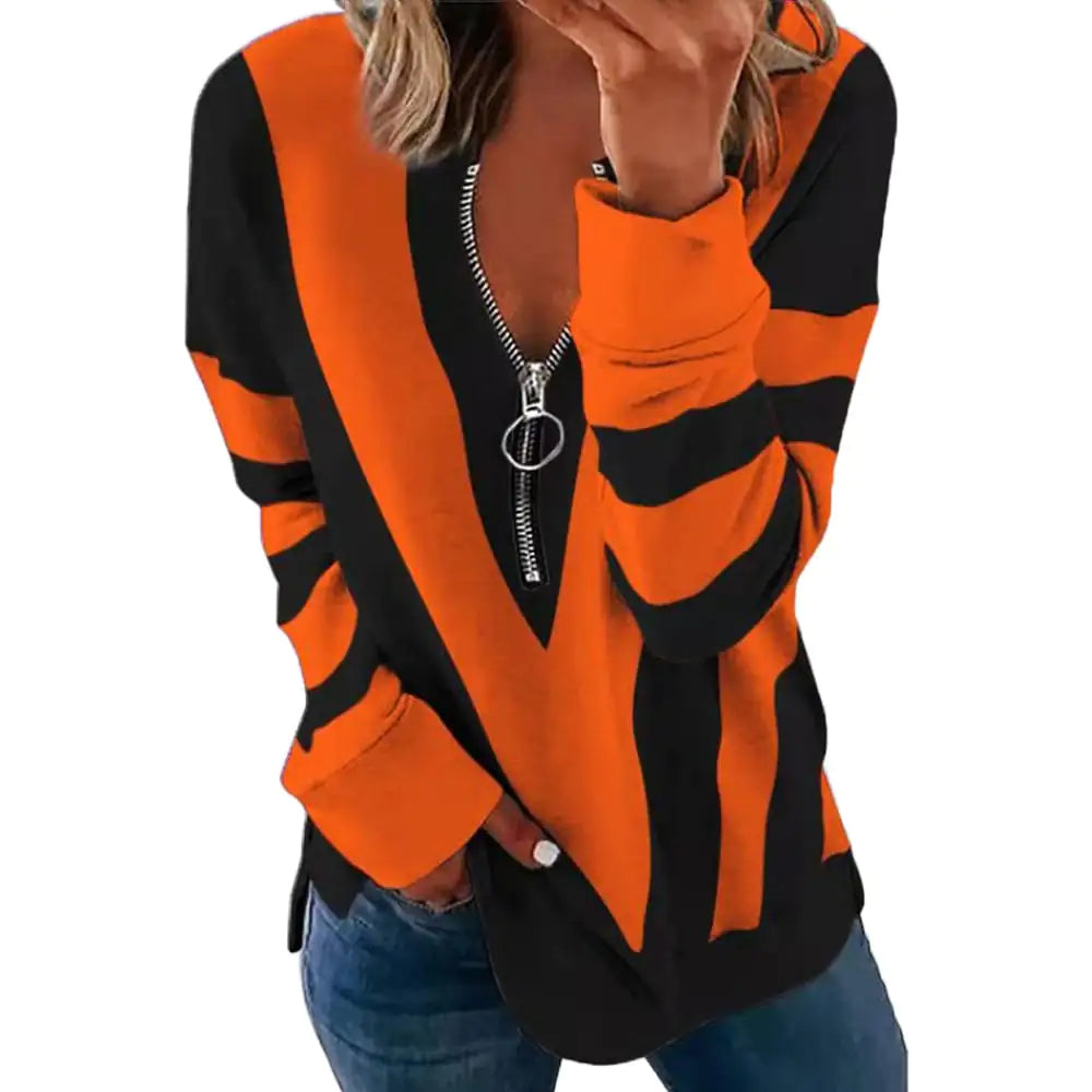 Printed Long Sleeve V-Neck Casual Loose Sweatshirt