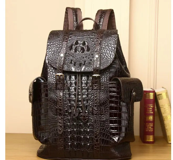 Vintage Style Handcrafted Leather Backpack with Crocodile Pattern discount store