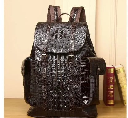 Vintage Style Handcrafted Leather Backpack with Crocodile Pattern discount store