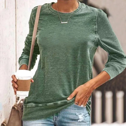 Commuter Long-sleeved Round Neck Solid Color T-shirt