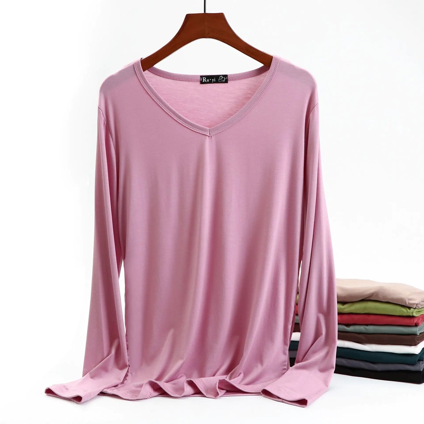 Plus Size Korean V-neck Long Sleeve Casual Top