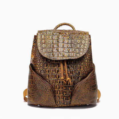 Vintage Style Handcrafted Leather Backpack with Crocodile Pattern discount store