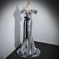 Off-Shoulder Silver Paillette Evening Dress for Women