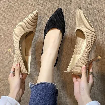 Summer Style Women's Pointed Toe Knitted Heels